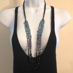 𝅺Artisan style suede cord necklaces with gemstone beads/chips multilayer boho.